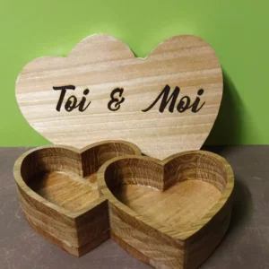 boite double coeurs en bois à offrir