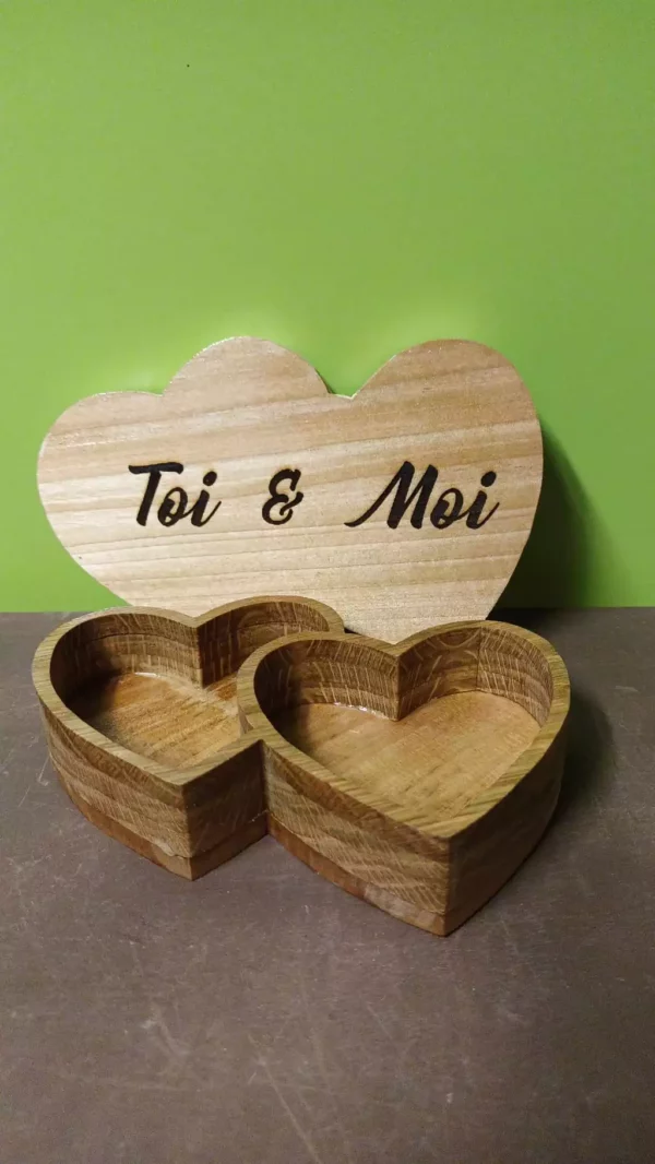 boite double coeurs en bois à offrir