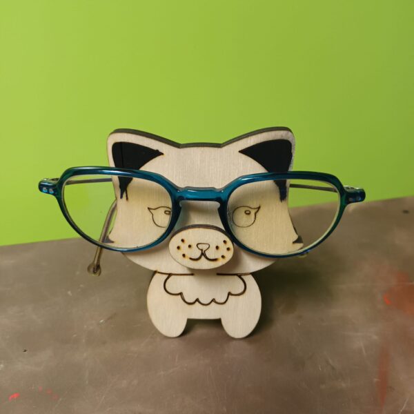 porte lunettes en forme de chat en bois de hêtre